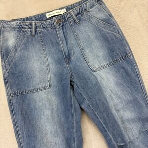 RM Rebecca Minkoff Jeans Women's Small Faded‎ Blue Denim Cargo Jogger Carpenter